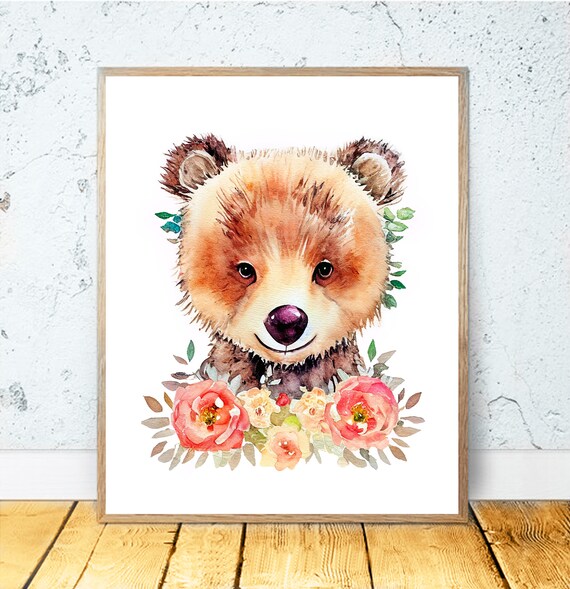 Baby Bear Art Watercolor Cute Bear Woodland Print Animal Print Bear Cub Poster Baby Shower Gift Animals Decor Nursery