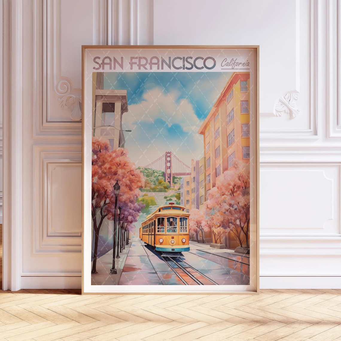 San Francisco Cable Car Watercolor California Street Scene Poster