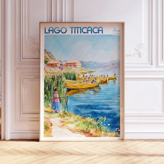 Lago Titicaca Watercolor Poster Wall Art Peru Travel City Pastel Colors