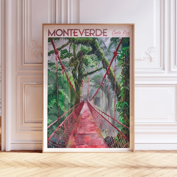 Monteverde Watercolor Art Print Costa Rica America Tropical Travel Poster World Cities Wall Pastel Colors