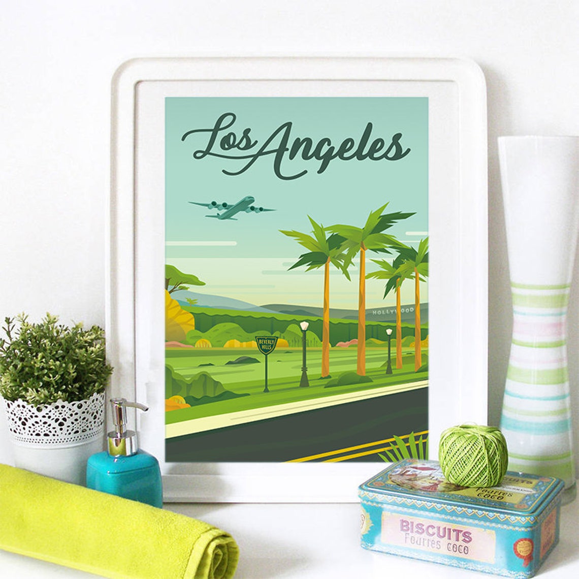 Los Angeles Print Los Angeles Skyline Los Angeles Art Los Angeles Poster Los Angeles Watercolor Los Angeles Art Print Los Angeles Map - Image 2