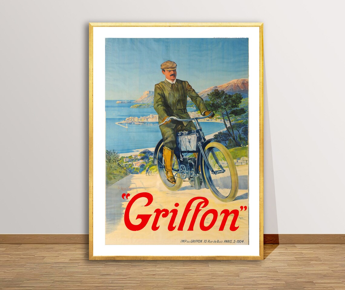 Griffon Vintage Motorcycle Seaside French Advertising Art Poster - Image 2