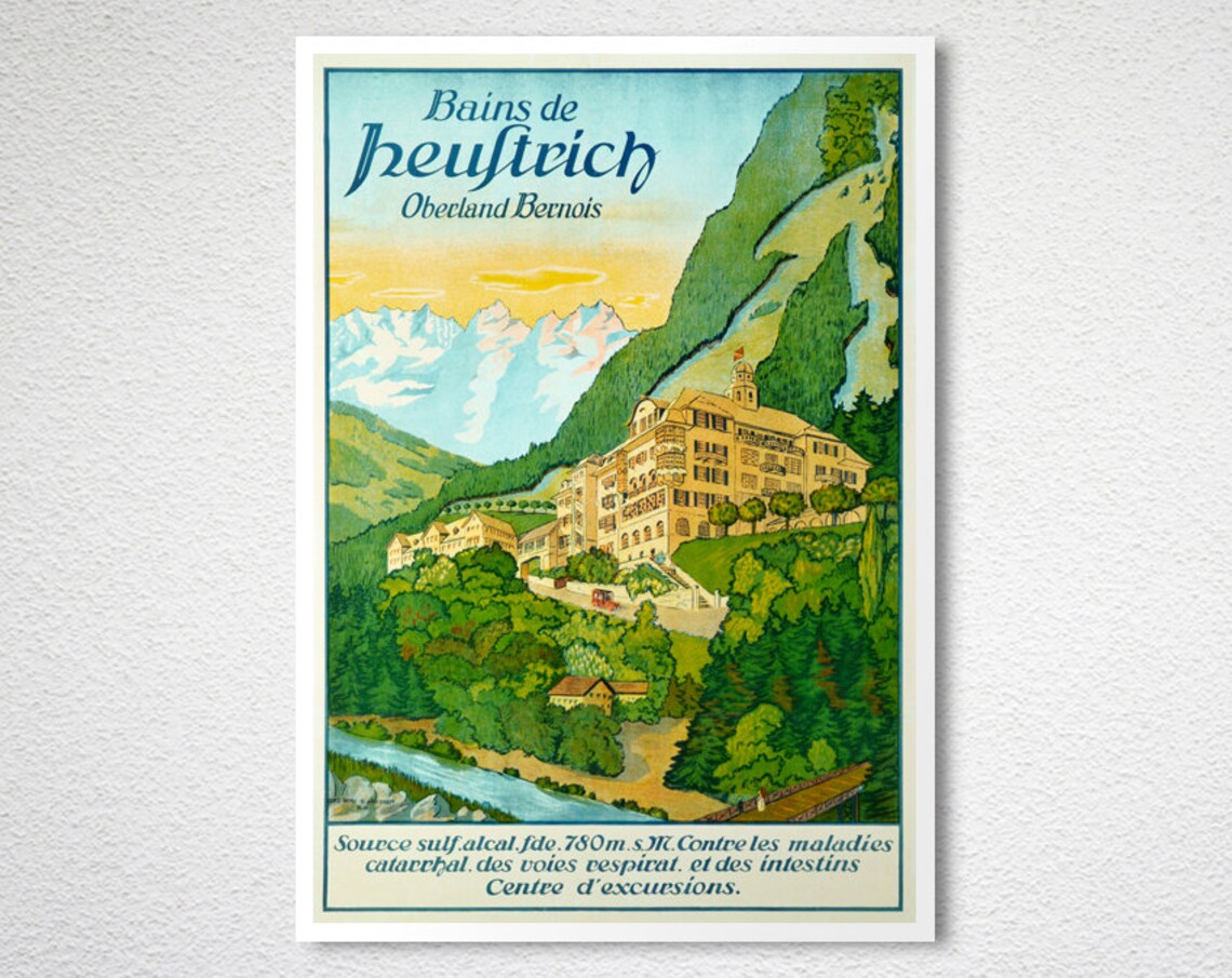 Bains de Heustrich Oberland Bernois Vintage Swiss Spa Travel Poster - Image 2