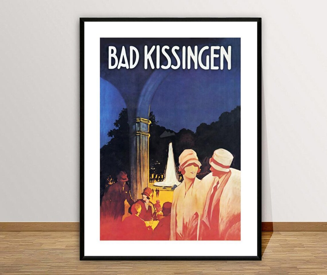 Bad Kissingen Night Fountain Promenade Vintage German Spa Town Poster - Image 2