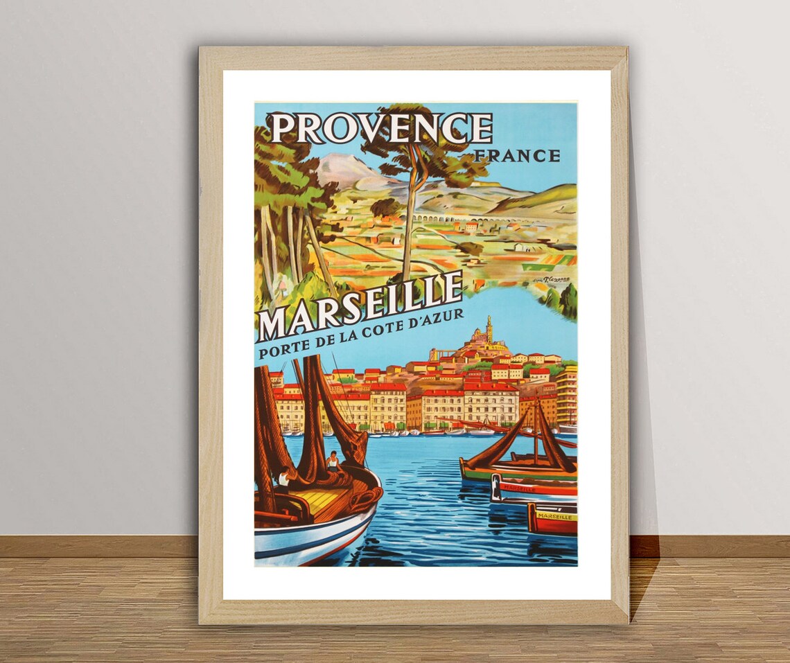 Marseille Provence France Vintage Riviera Harbor Travel Poster