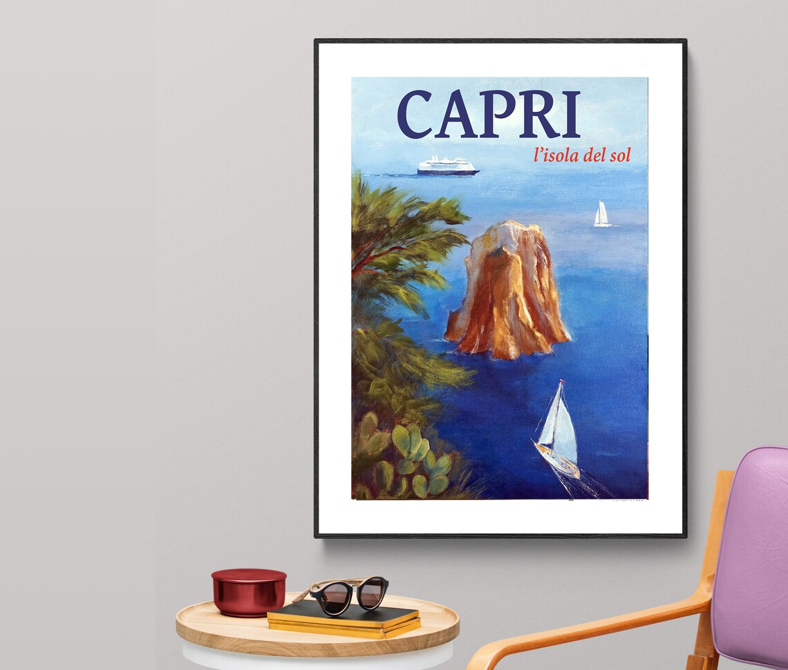 Capri Italy Vintage Travel Poster, Faruk Koksal