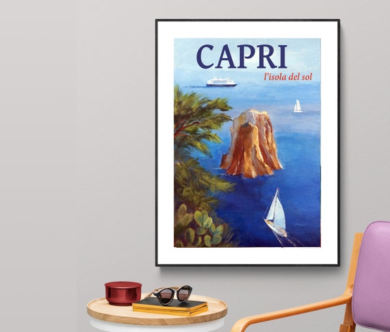 Capri Italy Vintage Travel Poster, Faruk Koksal