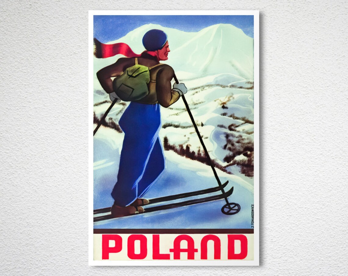 Vintage Poland Ski Poster Skier Snowy Mountain Travel Artwork - Image 2