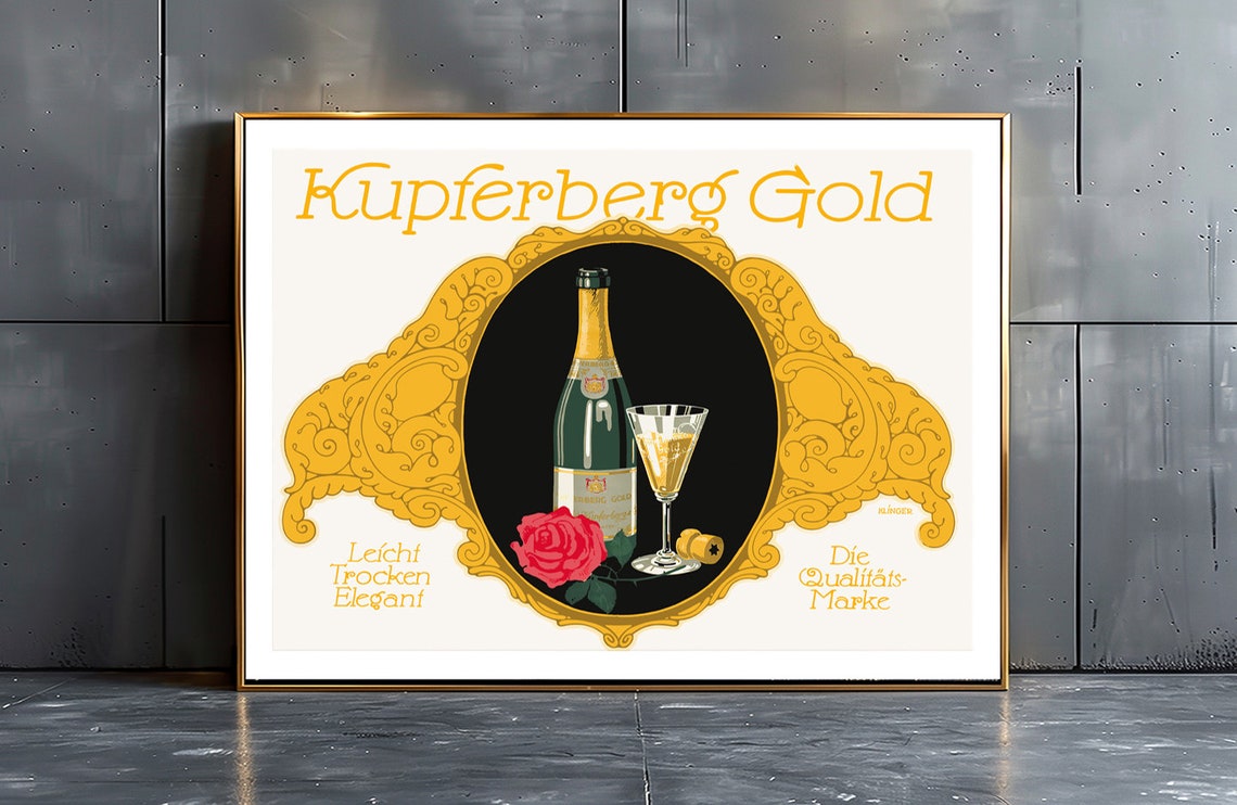 Kupferberg Gold Champagne Bottle Elegant German Art Deco Poster - Image 2