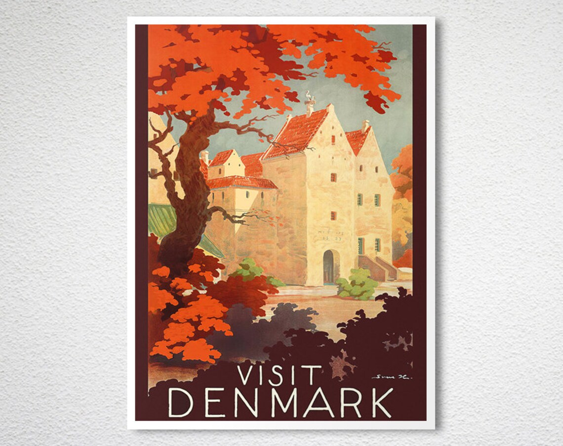 Visit Denmark Vintage Autumn Castle Scandinavian Travel Poster - Image 2