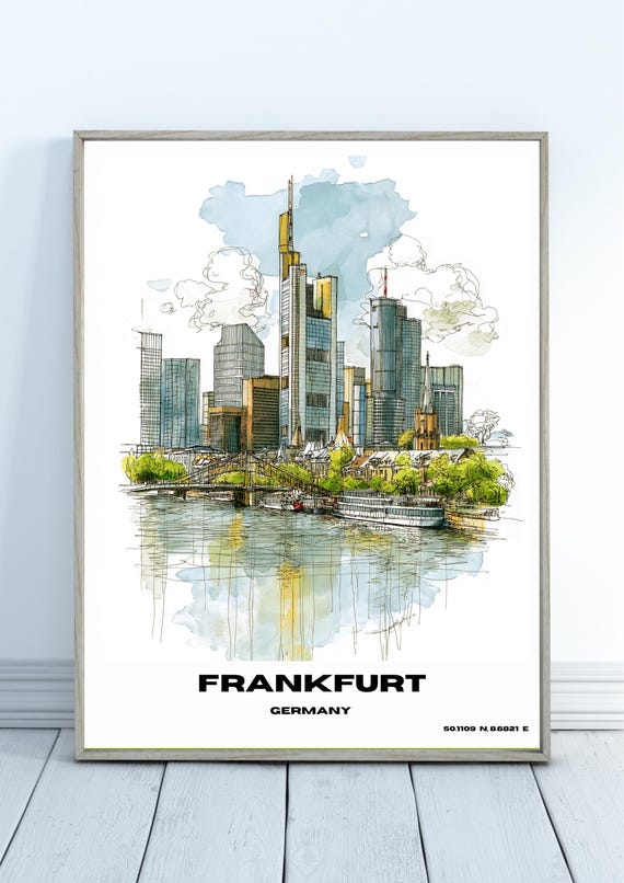 Frankfurt Watercolour Germany Poster Travel Print Wall Art Home Decor Gift Lovers
