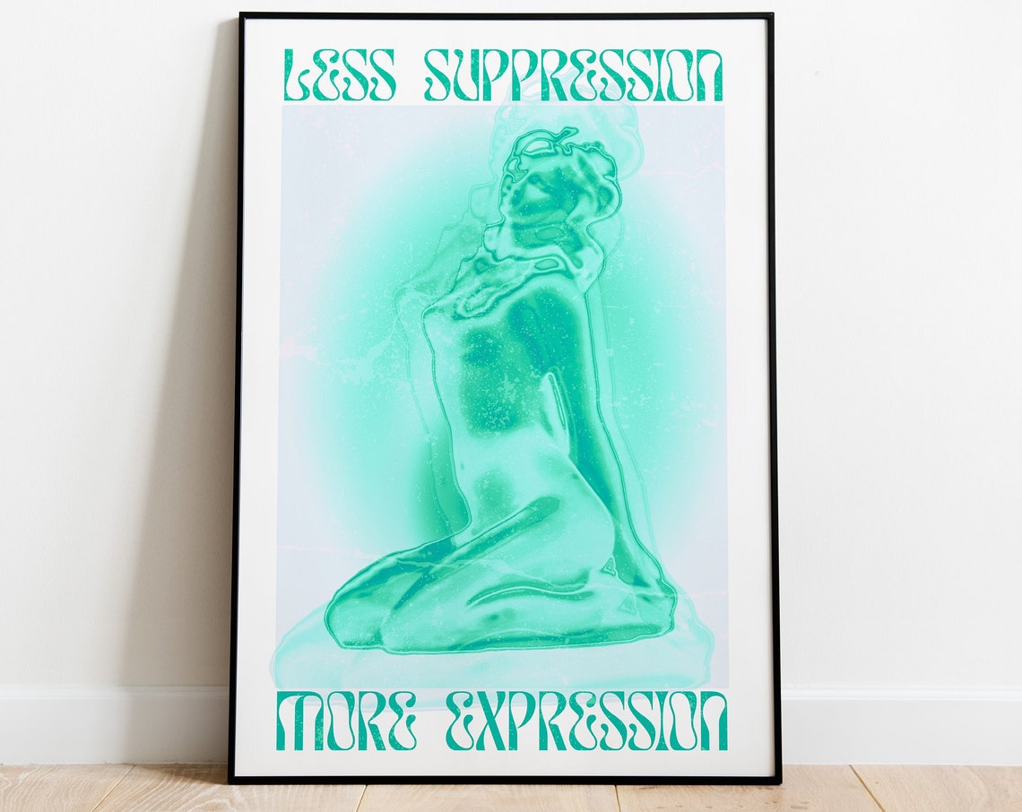 Less Suppression More Expression Mint Green Affirmation Poster - Image 4