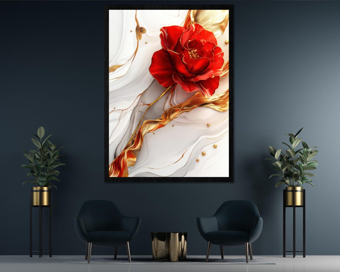 Luxury Red Rose Design 3D Beautiful Flower Home Decoration Poster