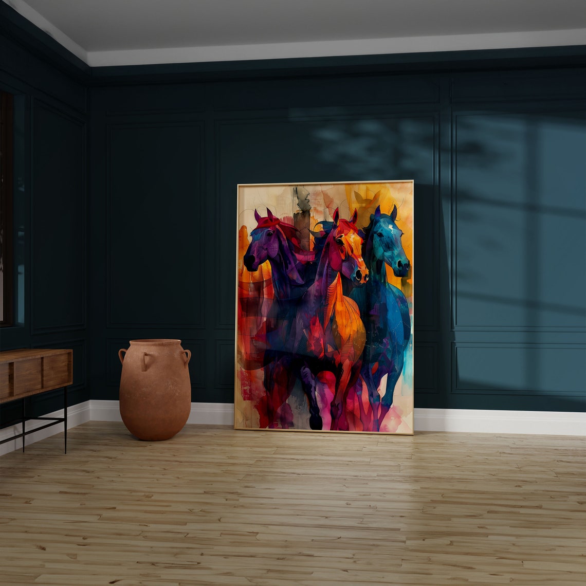 Three Galloping Horses in Vivid Color Abstract Equestrian Poster - Image 6
