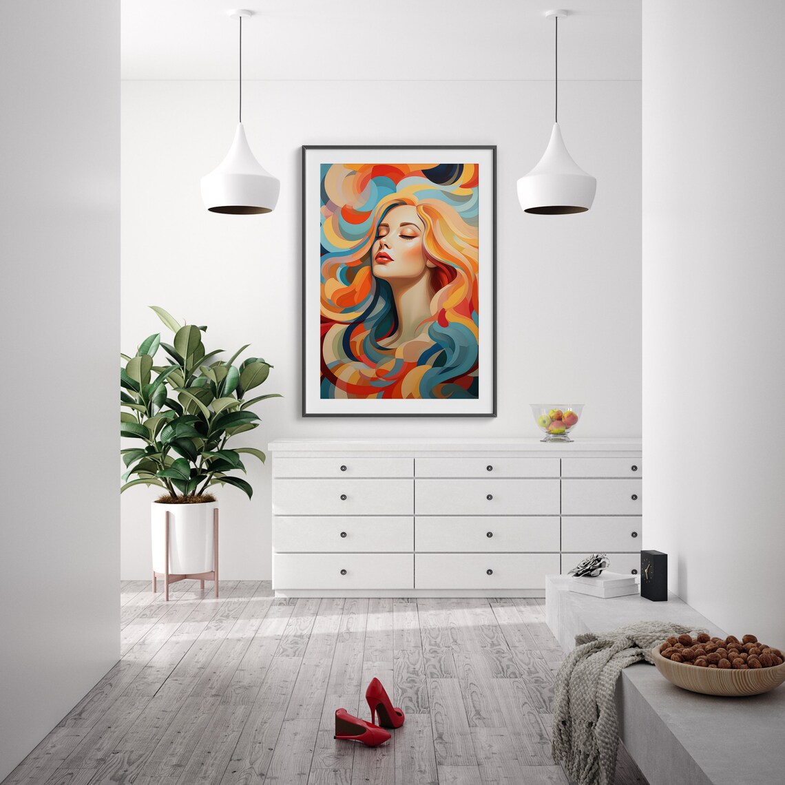 Serene Woman with Flowing Rainbow Hair Abstract Beauty Poster - Image 4
