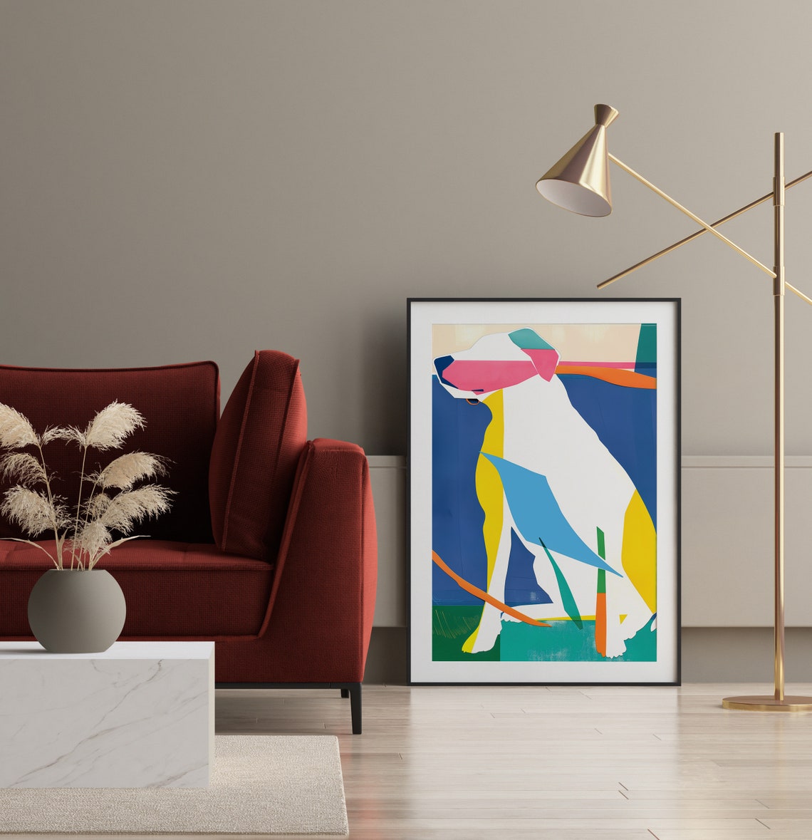 Matisse Style Abstract White Dog in Bold Color Blocks Poster - Image 5