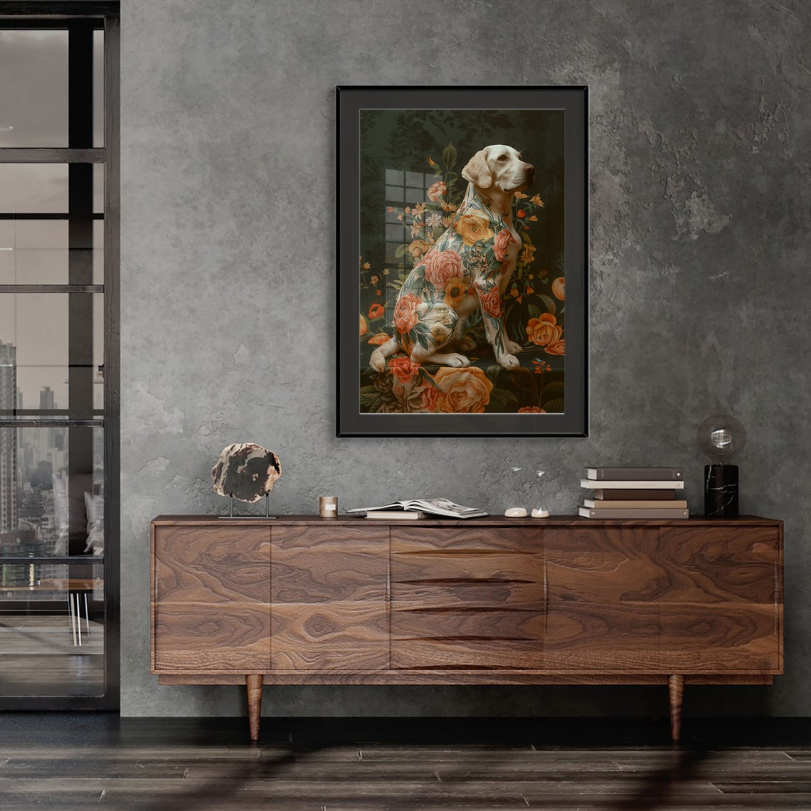 Yellow Labrador Floral Bloom Double Exposure Portrait Art Poster - Image 2