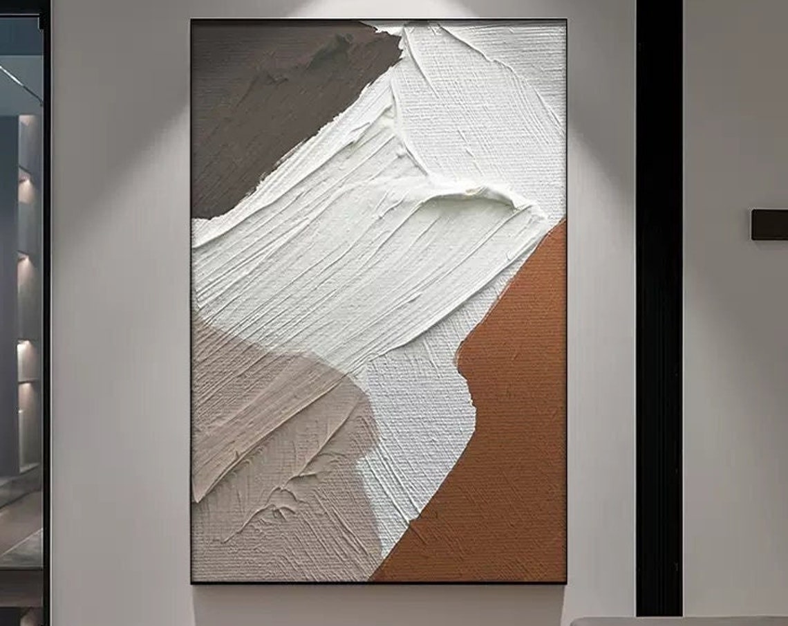 White Taupe Brown Flowing Shapes Textured Abstract Vertical Wall Art