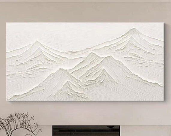 Thick White Mountain Artwork On Abstract Hand Painted Art Decor Horizontal Heavy Texture Acrylic Painting Original Modern Wall Art