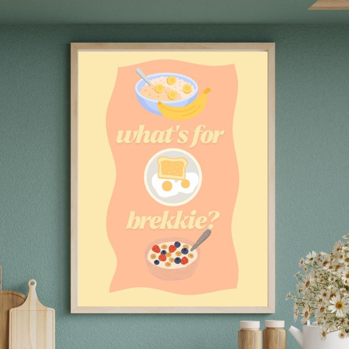 Whats For Brekkie Retro Kitchen Poster Cute Breakfast Decor Gift