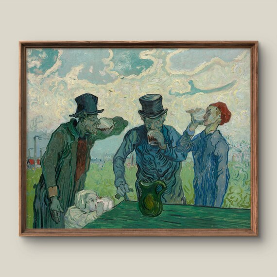 Van Gogh Style Drinkers Poster Three Men Toasting at a Tavern Table