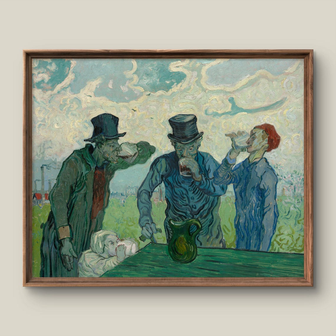 Van Gogh Style Drinkers Poster Three Men Toasting at a Tavern Table
