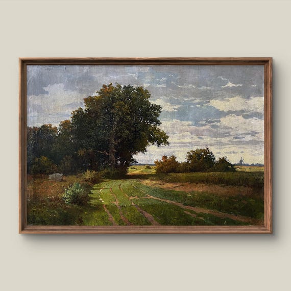 Vintage Summer Landscape Art Print Europe Wall Decor Antique Painting Green Forest Instant