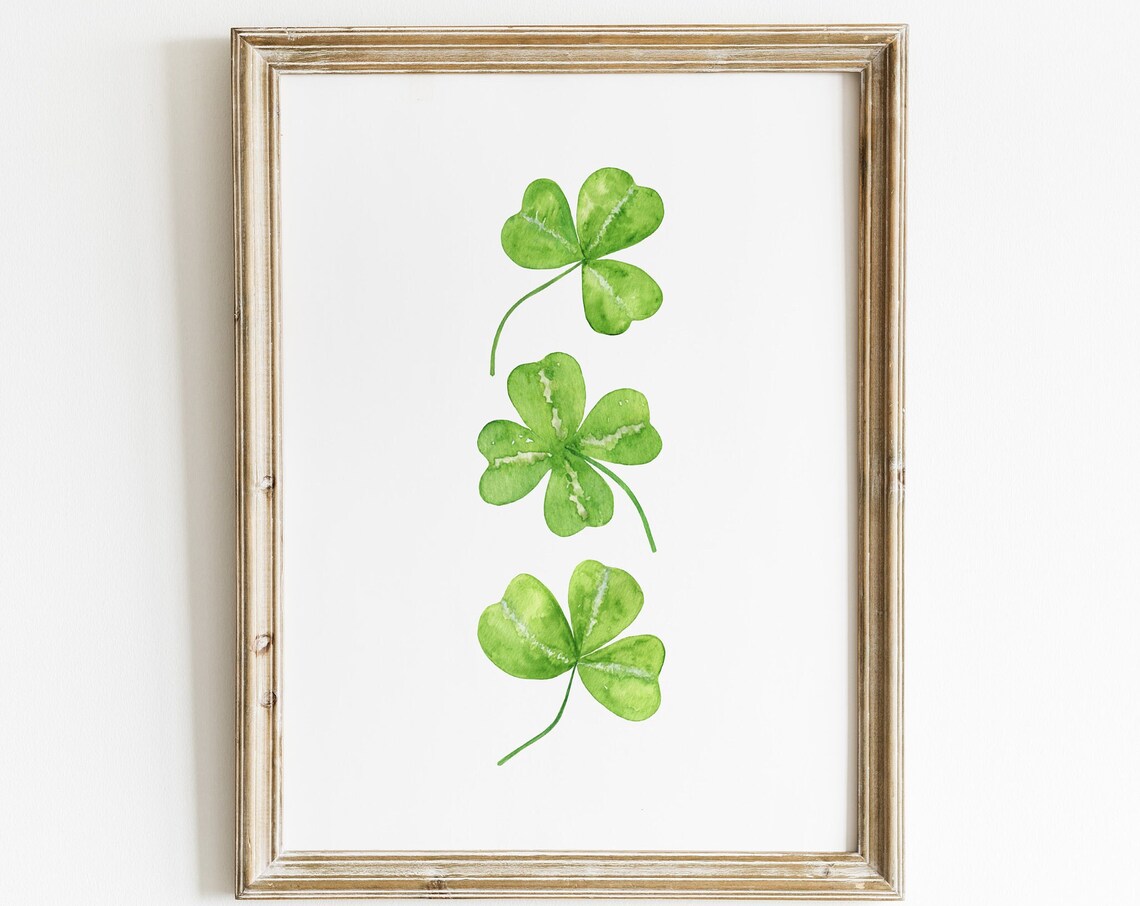 Watercolor Shamrock Trio Green Clover St Patricks Day Wall Poster - Image 3