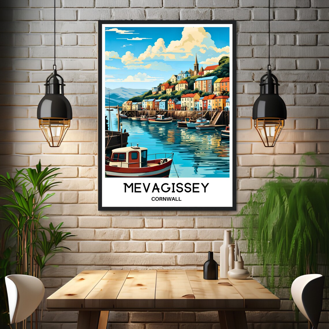 Mevagissey Cornwall Colorful Fishing Harbour Village Travel Poster - Image 3