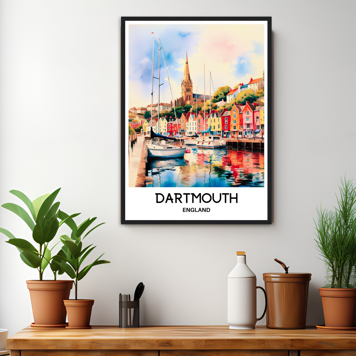 Dartmouth Harbor Watercolor Sailboats England Coastal Travel Poster - Image 2
