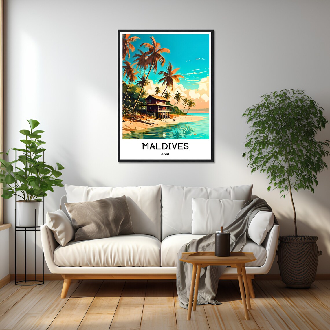 Maldives Tropical Beach Hut on Stilts Palms Turquoise Water Poster - Image 3