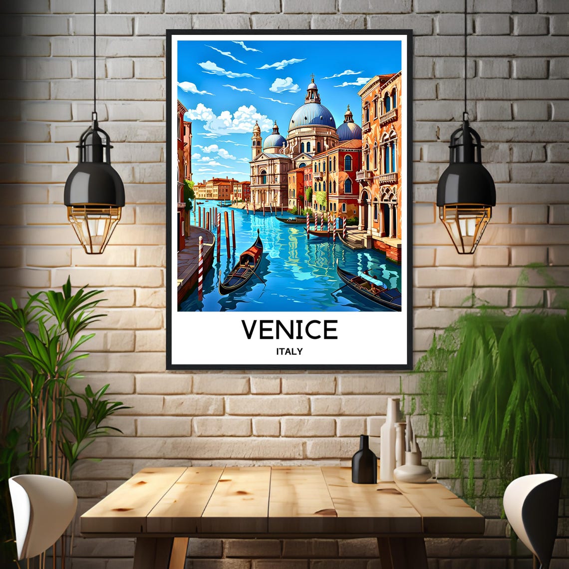 Venice Grand Canal Gondolas Italy Colorful Illustration Poster - Image 3
