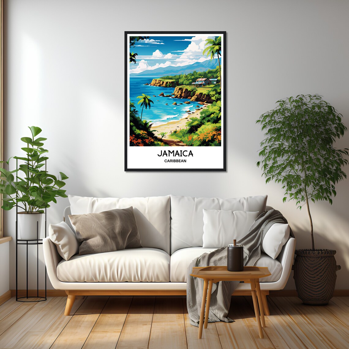 Jamaica Caribbean Rocky Cove Beach Cottage Palm Travel Poster - Image 2