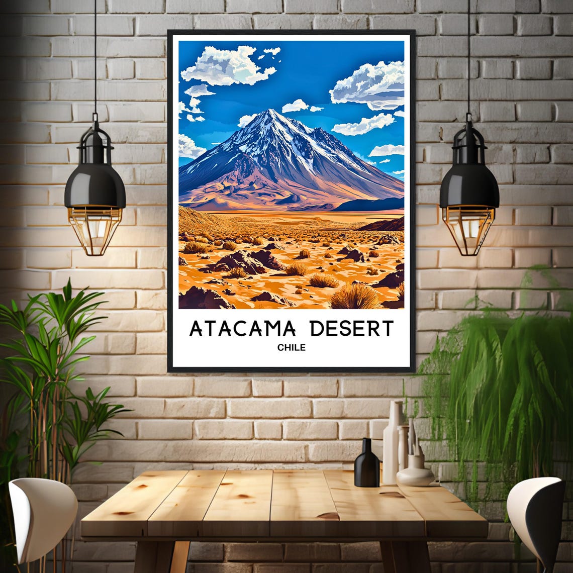 Atacama Desert Chile Snow Capped Volcano Golden Desert Travel Poster - Image 3