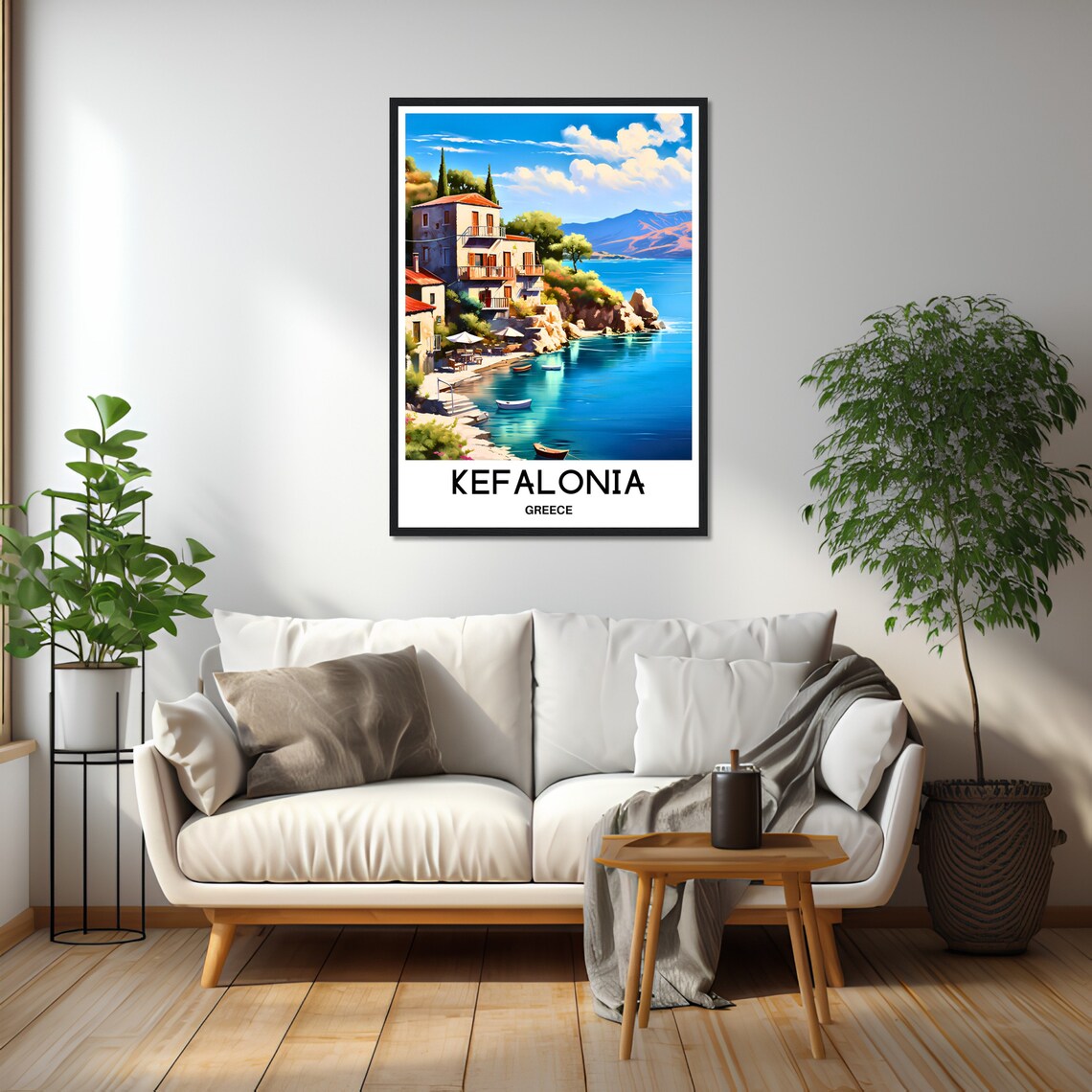 Kefalonia Greece Waterfront Village Boats Taverna Cove Travel Poster - Image 3