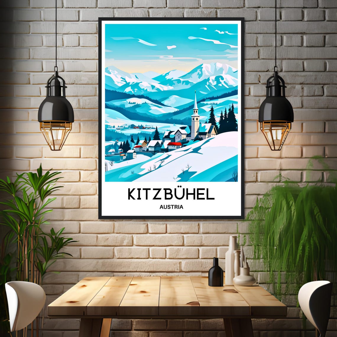 Kitzbuhel Austria Snowy Winter Mountain Village Resort Poster - Image 3