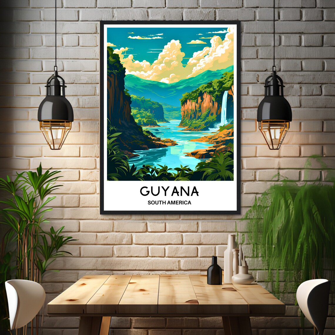 Guyana Rainforest Waterfall River Gorge South America Travel Poster - Image 3