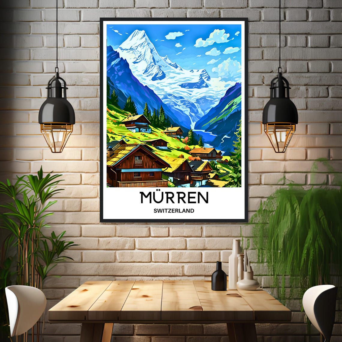 Murren Alpine Village Chalets Beneath a Snowy Swiss Peak Poster - Image 3