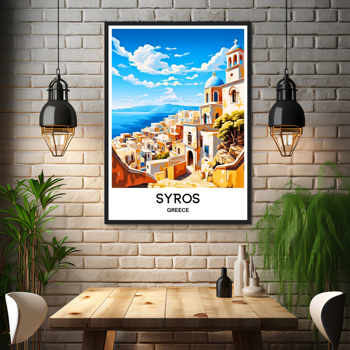 Syros Greece Whitewashed Hillside Town Above the Blue Sea Poster - Image 3