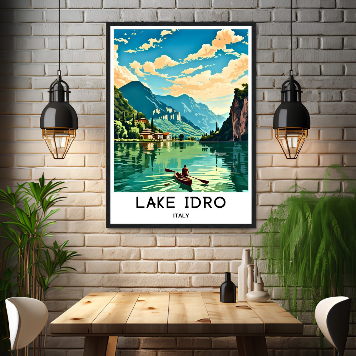 Lake Idro Canoeist Calm Mountain Lake Italian Alps Travel Poster - Image 3