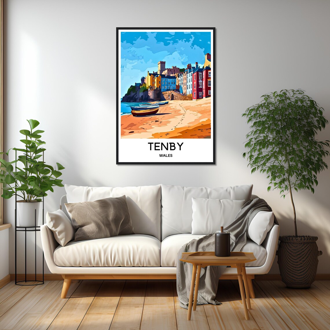 Tenby Wales Beach Boats Colorful Seaside Houses Coast Poster - Image 2