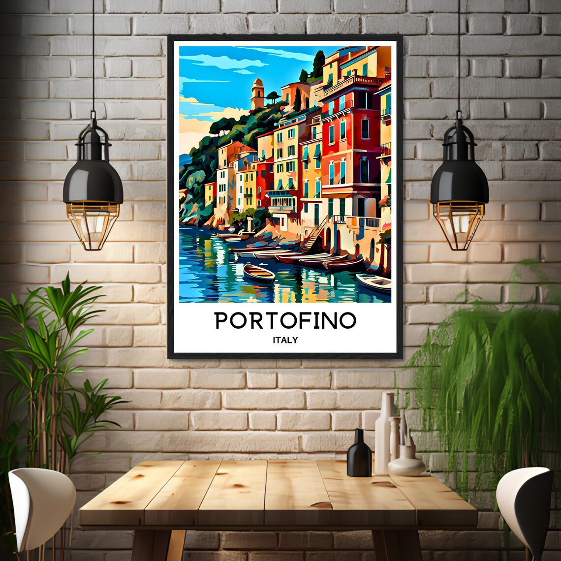 Portofino Italy Colorful Harbor Houses and Boats Travel Poster - Image 2