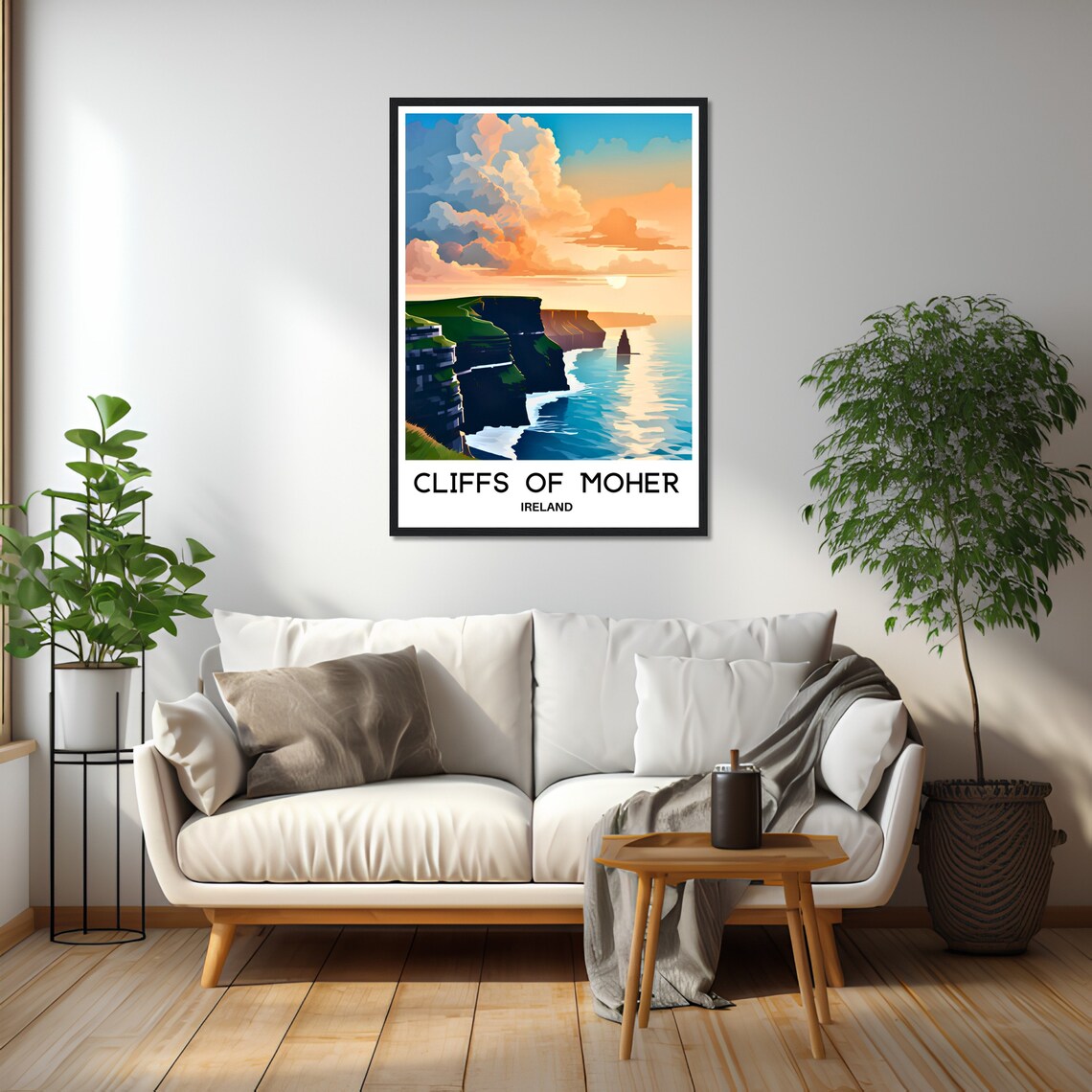 Cliffs of Moher Ireland Orange Sunset Calm Sea Scenic Travel Poster - Image 2
