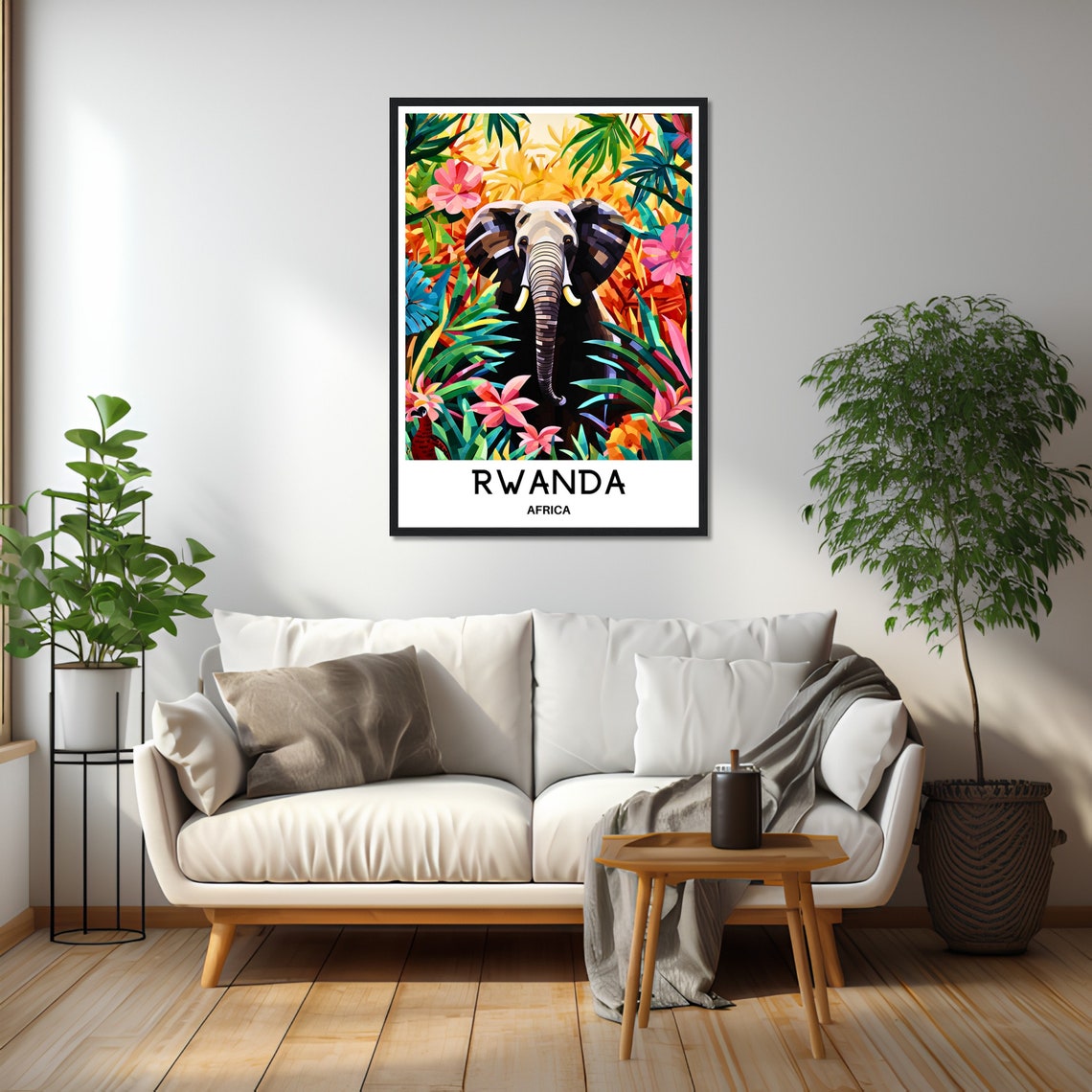 Rwanda Africa Elephant Among Bright Tropical Jungle Flowers Poster - Image 2