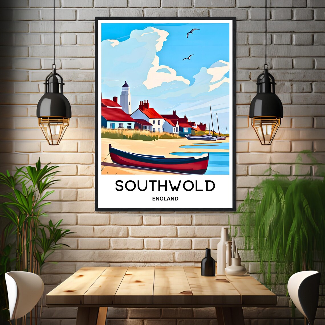 Southwold England Seaside Fishing Town Beach Illustration Poster - Image 3
