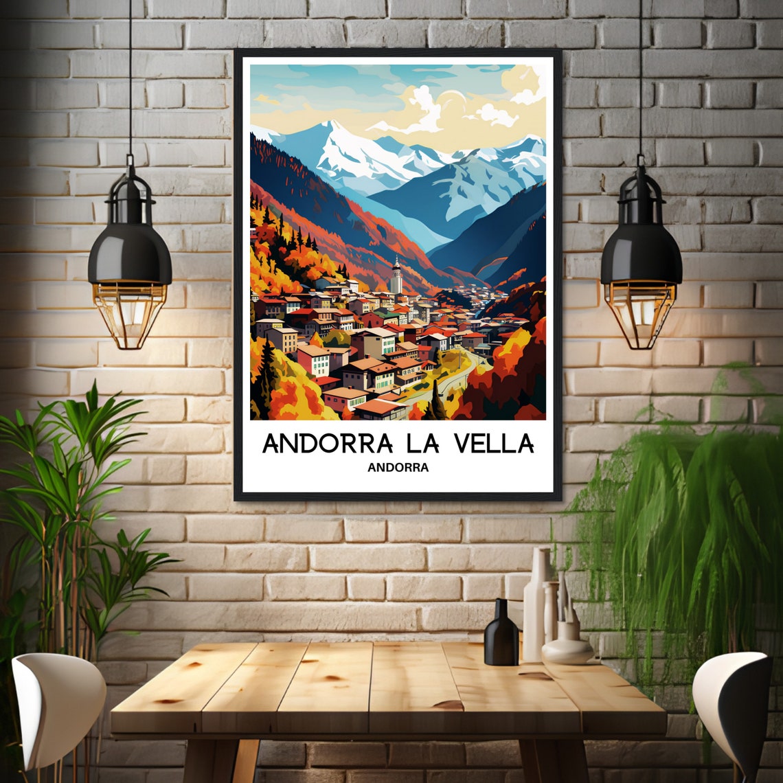 Andorra la Vella Andorra Autumn Valley Mountain Town Scene Poster - Image 3