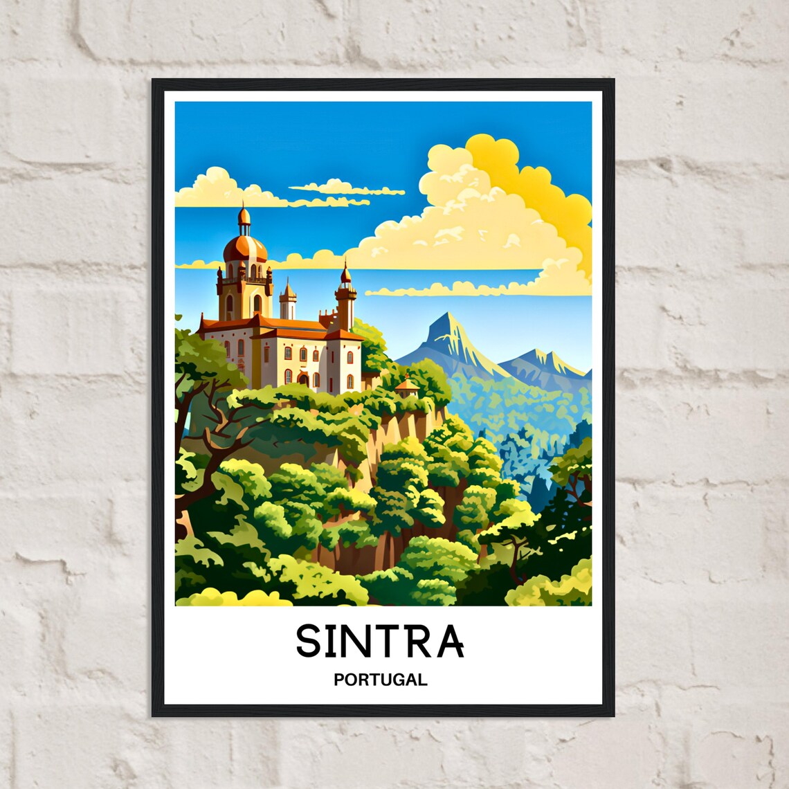 Sintra Portugal Hilltop Palace Above Green Forest Travel Art Poster - Image 2