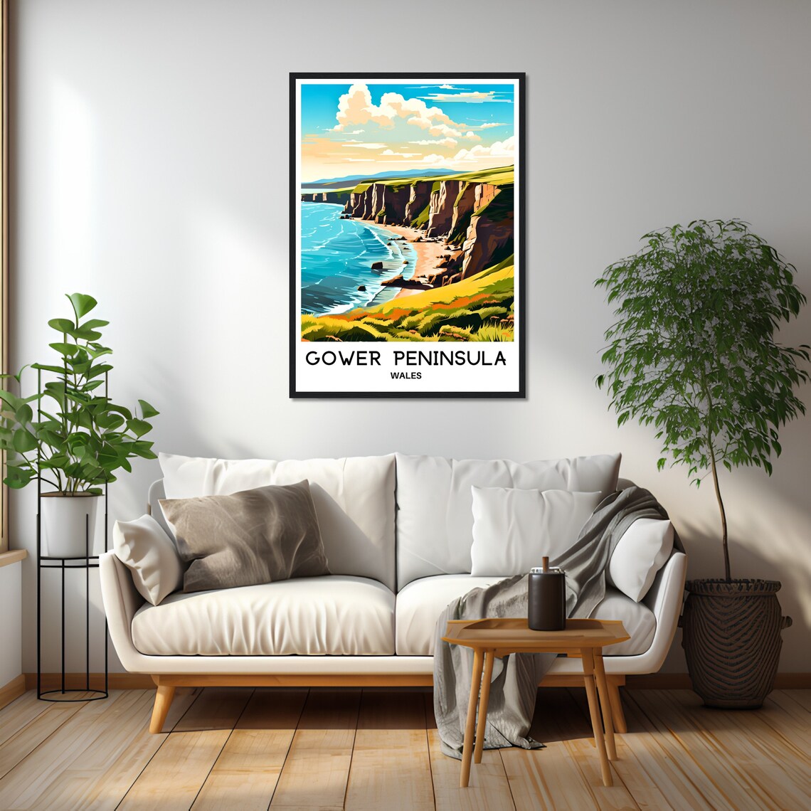 Gower Peninsula Sea Cliffs Golden Sandy Beach Wales Travel Poster - Image 2