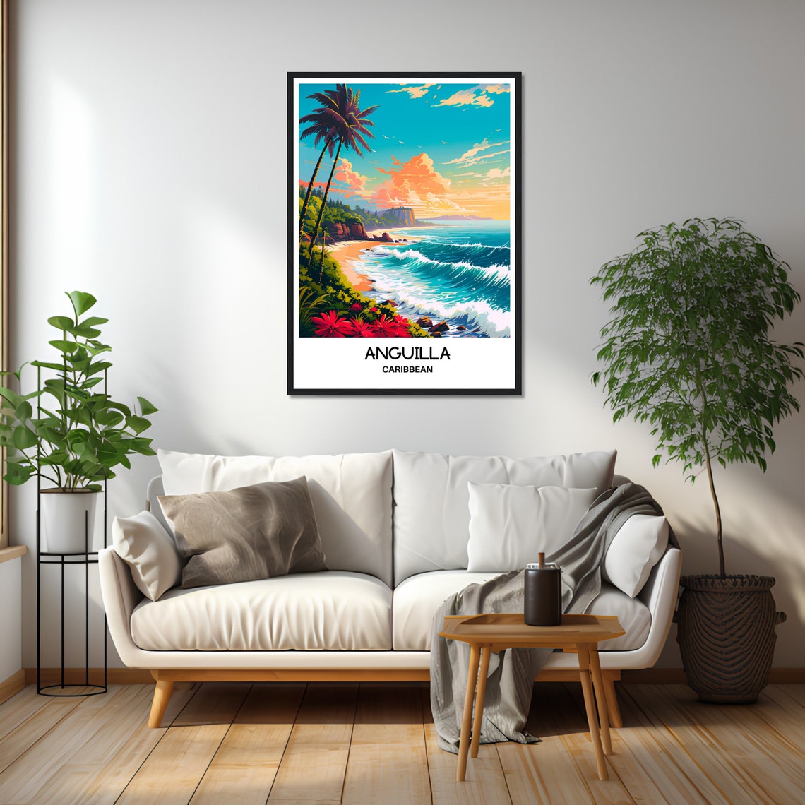 Anguilla Caribbean Beach Palm Trees Ocean Waves Travel Poster - Image 2