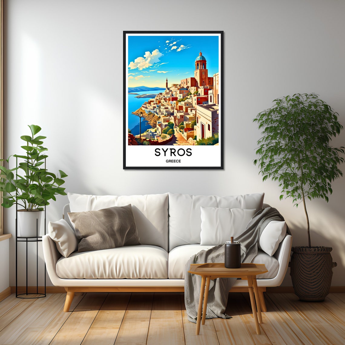 Syros Greece Sunlit Old Town with Domed Church Travel Poster - Image 3